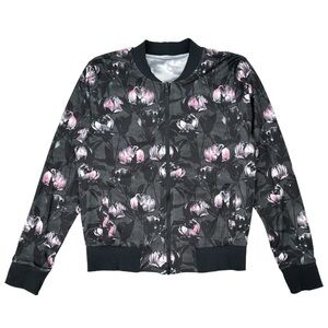 WITH Wear It To Heart Black Gray Pink Floral Reversible Light Active Jacket sz M